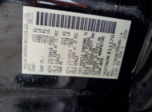 5N1AT3BA3MC811570 2021 NISSAN ROGUE Black Widok naklejki z numerem VIN