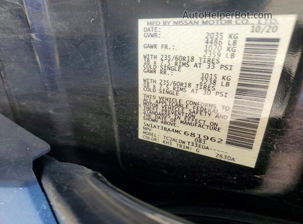 5N1AT3BA4MC681962 2021 NISSAN ROGUE Черный Вид наклейки с VIN-кодом