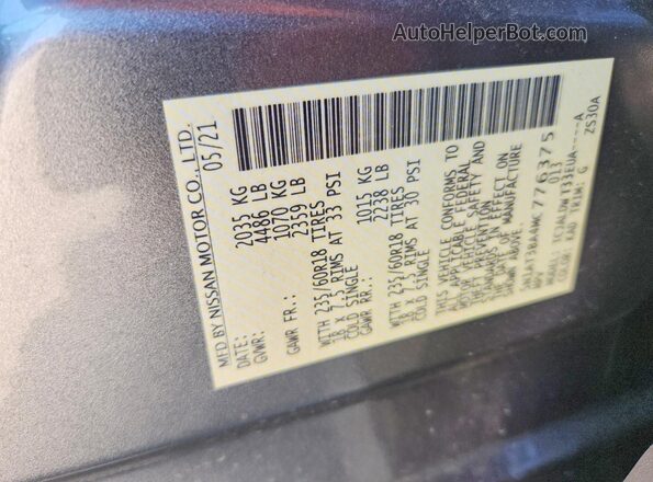 5N1AT3BA4MC776375 2021 NISSAN ROGUE Gray Вид наклейки з VIN-кодом