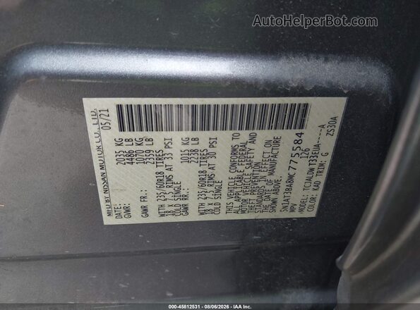 5N1AT3BA8MC775584 2021 NISSAN ROGUE Gray Շարժիչի բաժամունքի տեսք