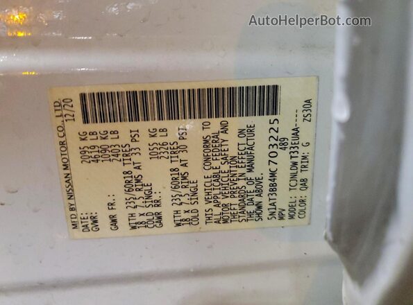 5N1AT3BB4MC703225 2021 NISSAN ROGUE White 