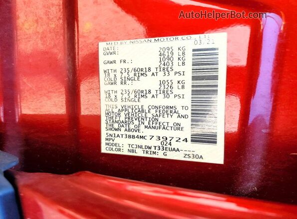 5N1AT3BB4MC739724 2021 NISSAN ROGUE Red 