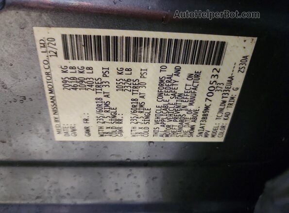 5N1AT3BB9MC700532 2021 NISSAN ROGUE Gray VIN კოდის სტიკერის ხედი