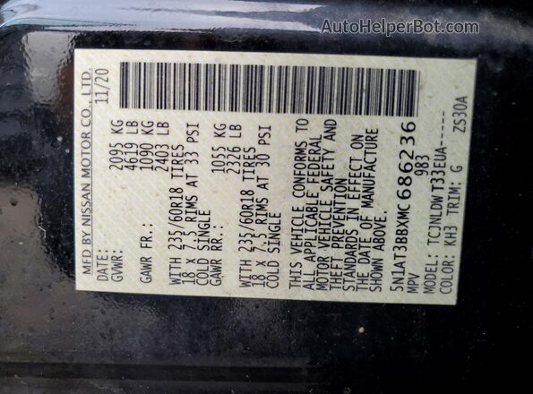 5N1AT3BBXMC686236 2021 NISSAN ROGUE Black Панорамний вид салону 360°
