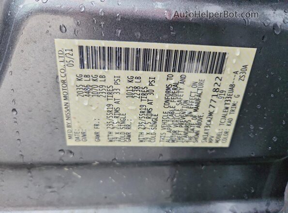 5N1AT3CA2MC771822 2021 NISSAN ROGUE Gray VIN sticker view