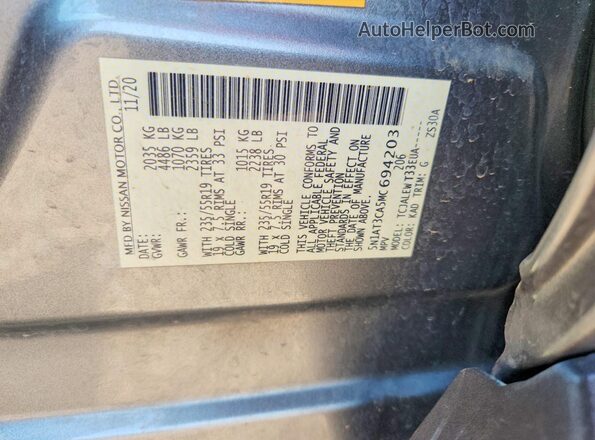 5N1AT3CA5MC694203 2021 NISSAN ROGUE Gray Vista de la etiqueta del VIN