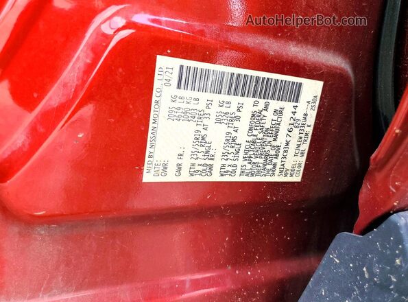 5N1AT3CB3MC761244 2021 NISSAN ROGUE Red Widok naklejki z numerem VIN