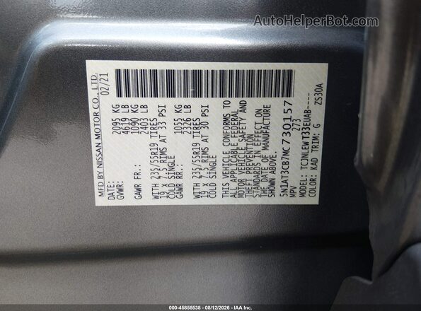 5N1AT3CB7MC730157 2021 NISSAN ROGUE Gray Շարժիչի բաժամունքի տեսք