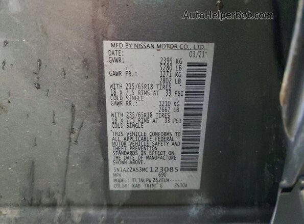 5N1AZ2AS3MC123085 2021 NISSAN MURANO Gray Vista interior de 360 grados