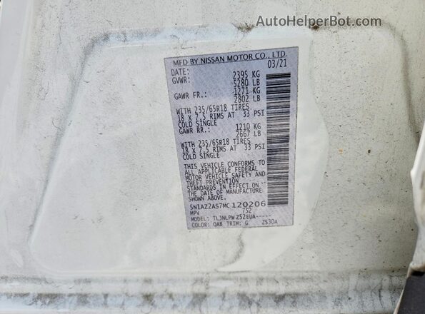 5N1AZ2AS7MC120206 2021 NISSAN MURANO White VIN կոդի պիտակի տեսք