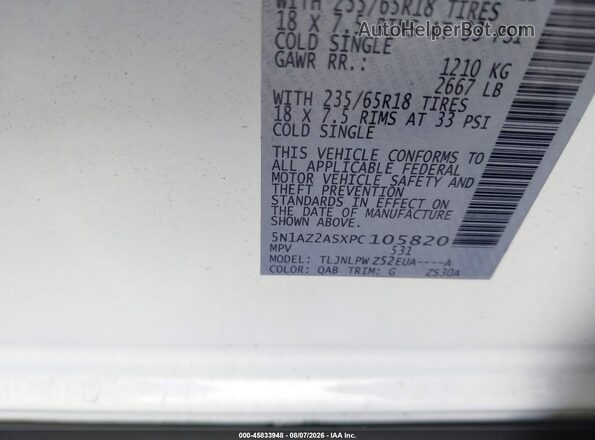 5N1AZ2ASXPC105820 2023 NISSAN MURANO White Вид підкапотного простору