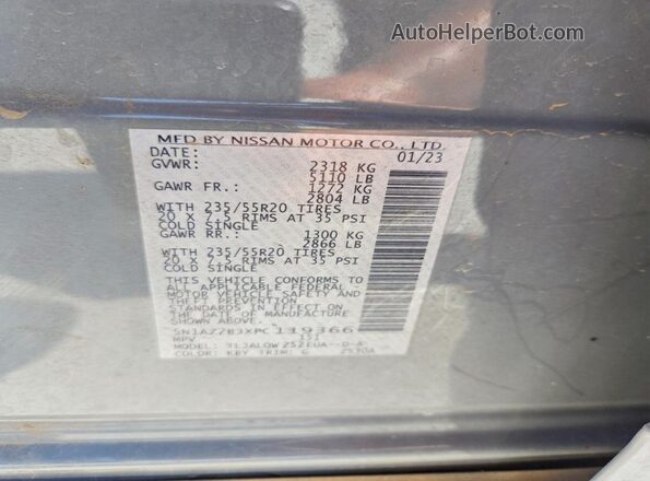 5N1AZ2BJXPC119366 2023 NISSAN MURANO Gray VIN sticker view