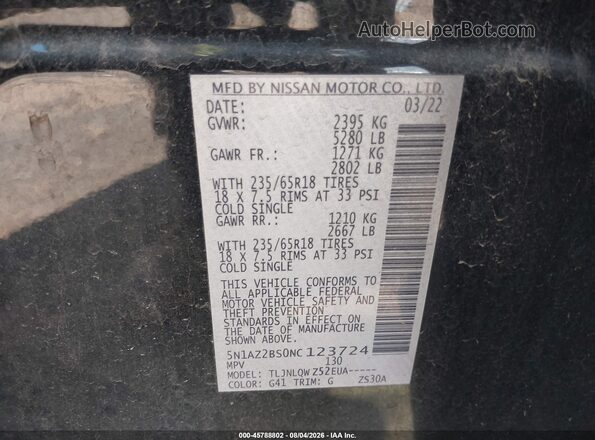 5N1AZ2BS0NC123724 2022 NISSAN MURANO Черный Вид подкапотного пространства