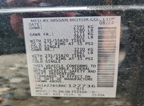 5N1AZ2BS8RC127736 2024 NISSAN MURANO Черный Вид наклейки с VIN-кодом