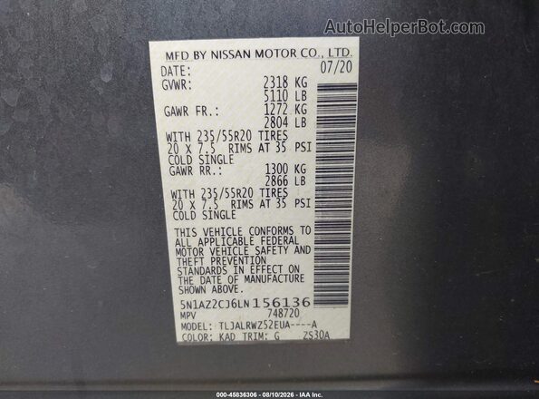 5N1AZ2CJ6LN156136 2020 NISSAN MURANO Gray Widok komory silnika
