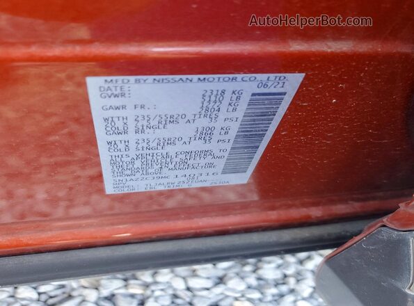 5N1AZ2CJ9MC140316 2021 NISSAN MURANO Orange სალონის 360-გრადუსიანი ხედი