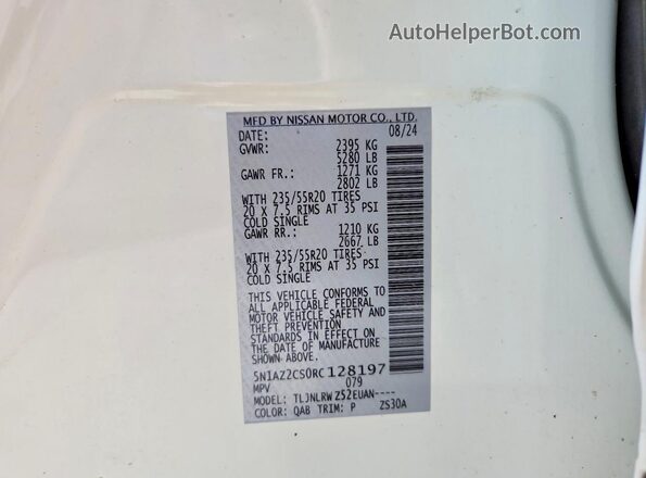 5N1AZ2CS0RC128197 2024 NISSAN MURANO White Engine compartment view