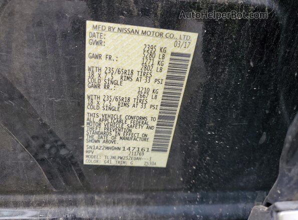 5N1AZ2MH0HN147161 2017 NISSAN MURANO Black Widok naklejki z numerem VIN