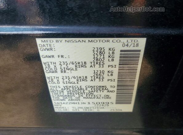 5N1AZ2MH1JN150995 2018 NISSAN MURANO Black Widok komory silnika