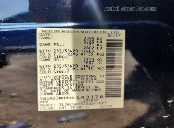 5N1AZ2MH4HN143176 2017 NISSAN MURANO Black Vista del compartimento del motor