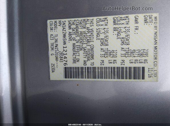 5N1AZ2MH5HN121476 2017 NISSAN MURANO Silver Շարժիչի բաժամունքի տեսք