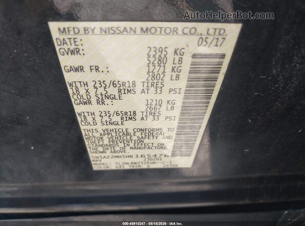 5N1AZ2MH5HN165476 2017 NISSAN MURANO Black Շարժիչի բաժամունքի տեսք
