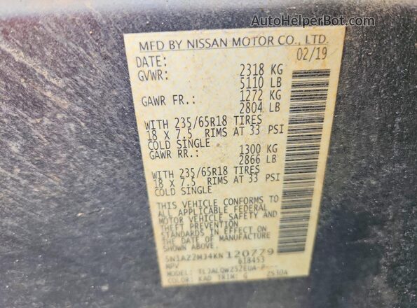 5N1AZ2MJ4KN120779 2019 NISSAN MURANO Gray Панорамний вид салону 360°
