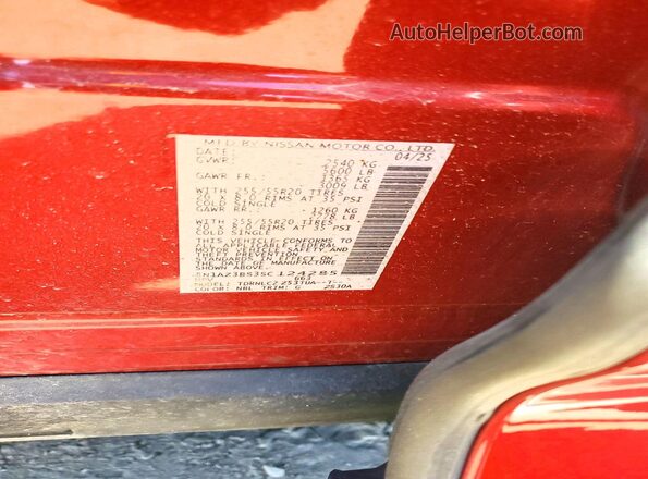 5N1AZ3BS3SC124285 2025 NISSAN MURANO Red Widok naklejki z numerem VIN
