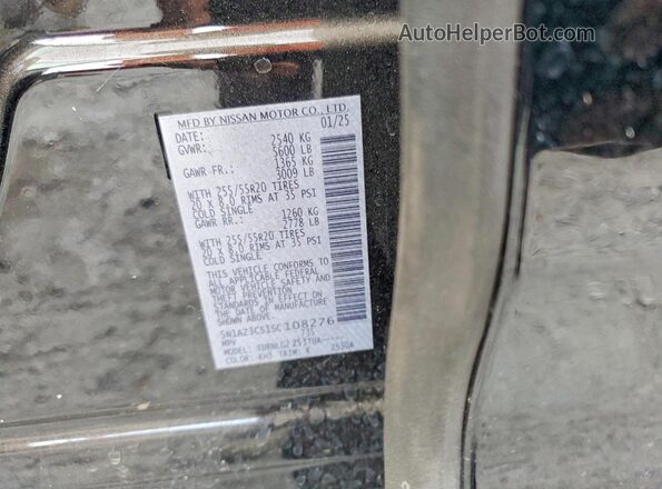 5N1AZ3CS1SC108276 2025 NISSAN MURANO Black Widok naklejki z numerem VIN