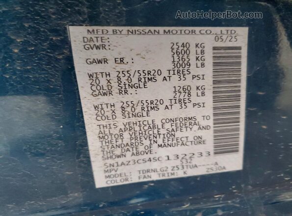 5N1AZ3CS4SC132233 2025 NISSAN MURANO Blue Vista interior de 360 grados
