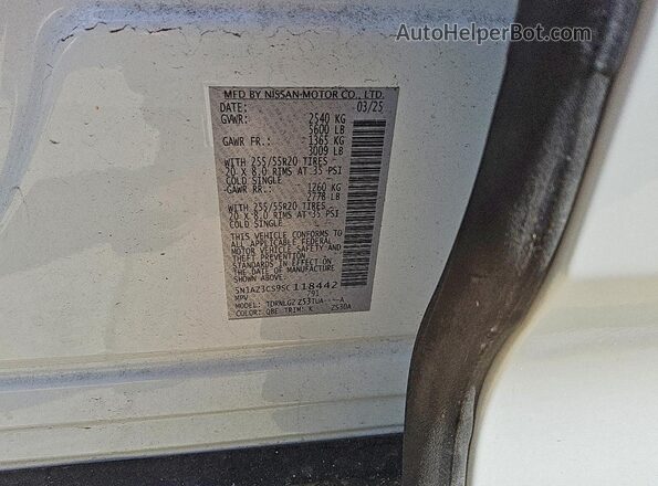5N1AZ3CS9SC118442 2025 NISSAN MURANO White Widok naklejki z numerem VIN
