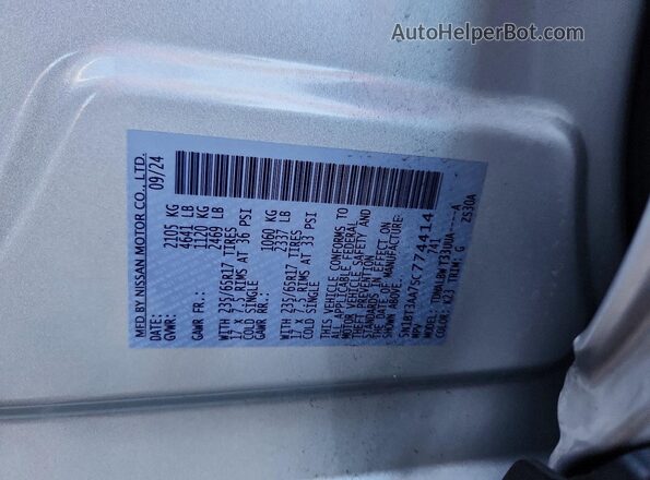 5N1BT3AA7SC774414 2025 NISSAN ROGUE Silver Vista de la etiqueta del VIN