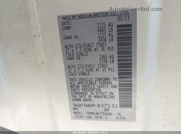 5N1BT3AB0PC837532 2023 NISSAN ROGUE White Vista del compartimento del motor