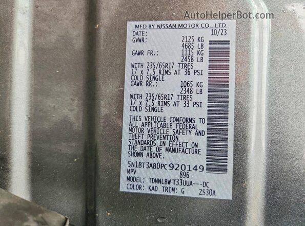 5N1BT3AB0PC920149 2023 NISSAN ROGUE Серый Вид наклейки с VIN-кодом