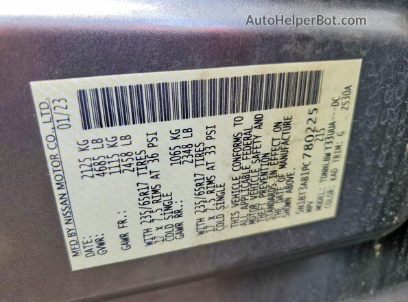 5N1BT3AB1PC780225 2023 NISSAN ROGUE Серый Вид наклейки с VIN-кодом