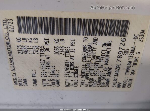 5N1BT3AB2PC789726 2023 NISSAN ROGUE White ძრავის განყოფილების ხედი