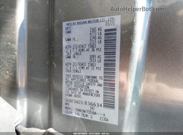 5N1BT3AB2SC836634 2025 NISSAN ROGUE Gray Vista del compartimento del motor