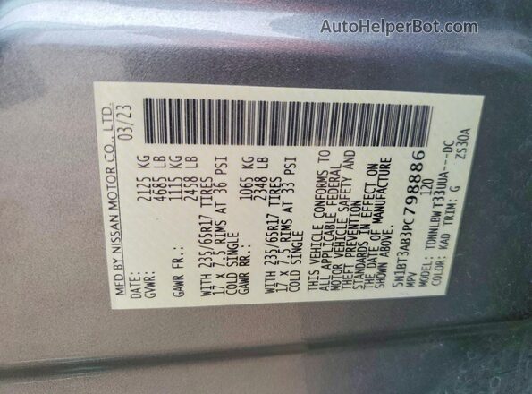 5N1BT3AB3PC798886 2023 NISSAN ROGUE Charcoal VIN კოდის სტიკერის ხედი