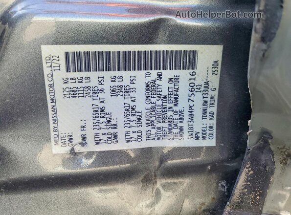 5N1BT3AB4PC756016 2023 NISSAN ROGUE Gray VIN sticker view