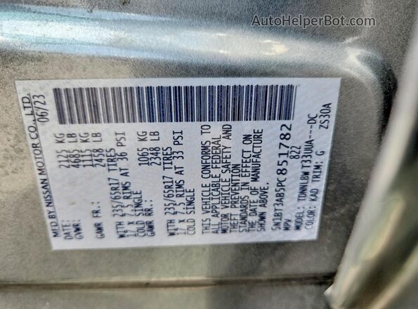 5N1BT3AB5PC851782 2023 NISSAN ROGUE Gray Vista de la etiqueta del VIN