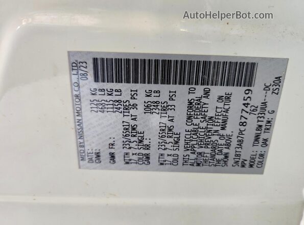 5N1BT3AB7PC877459 2023 NISSAN ROGUE White Widok naklejki z numerem VIN