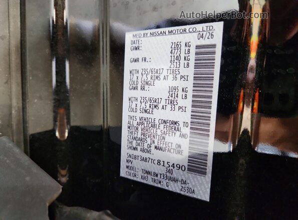 5N1BT3AB7TC815490 2026 NISSAN ROGUE Black VIN კოდის სტიკერის ხედი