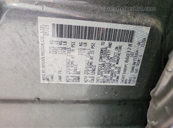 5N1BT3ABXPC860378 2023 NISSAN ROGUE Gray Vista de la etiqueta del VIN