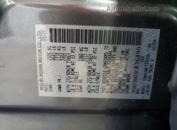 5N1BT3BA1SC836890 2025 NISSAN ROGUE Gray Widok naklejki z numerem VIN