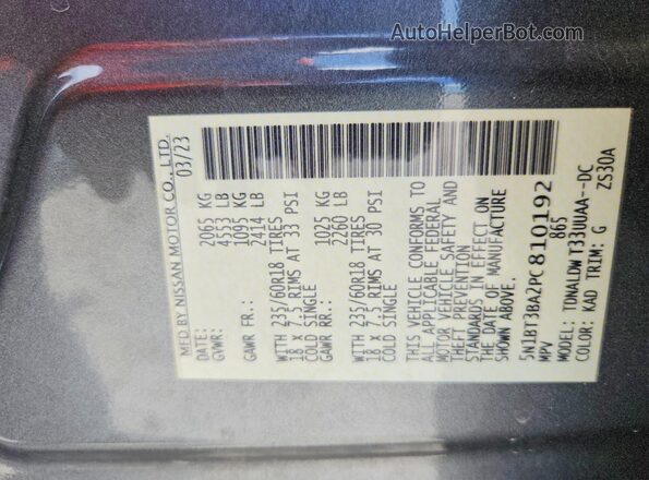 5N1BT3BA2PC810192 2023 NISSAN ROGUE Gray Vista interior de 360 grados