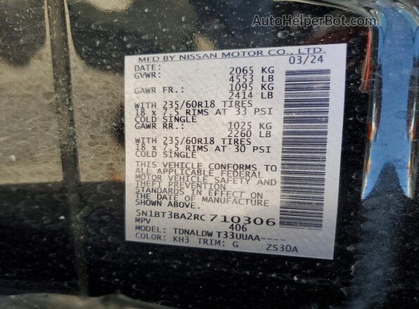 5N1BT3BA2RC710306 2024 NISSAN ROGUE Black VIN sticker view