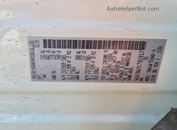 5N1BT3BA2TC781917 2026 NISSAN ROGUE White Vista de la etiqueta del VIN