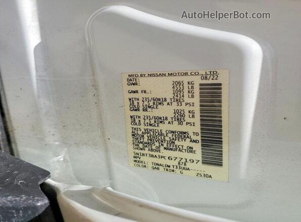 5N1BT3BA3PC677197 2023 NISSAN ROGUE White Widok naklejki z numerem VIN