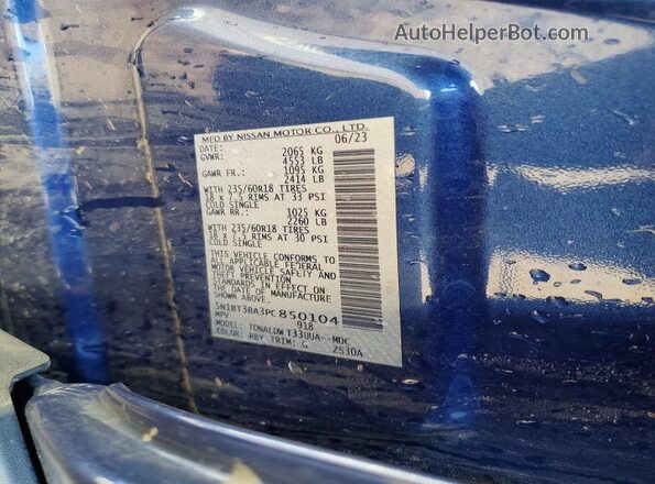 5N1BT3BA3PC850104 2023 NISSAN ROGUE Blue VIN კოდის სტიკერის ხედი