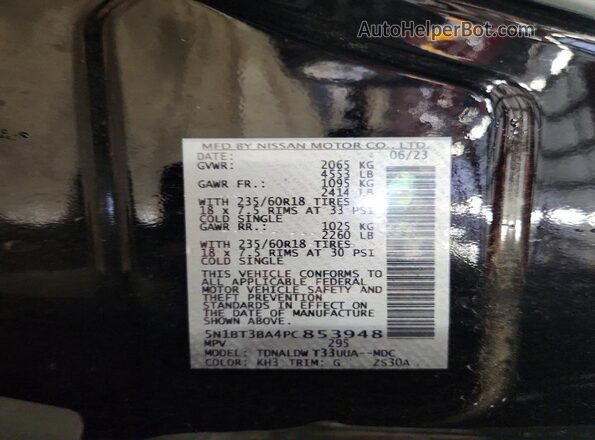 5N1BT3BA4PC853948 2023 NISSAN ROGUE Black VIN sticker view